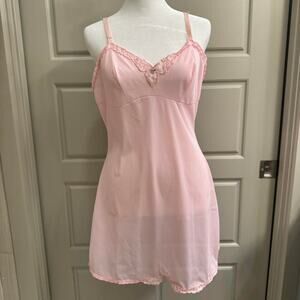 Light Pink Floral Slip Dress Women’s Lace Trim Nightgown Slip-Style Dress
